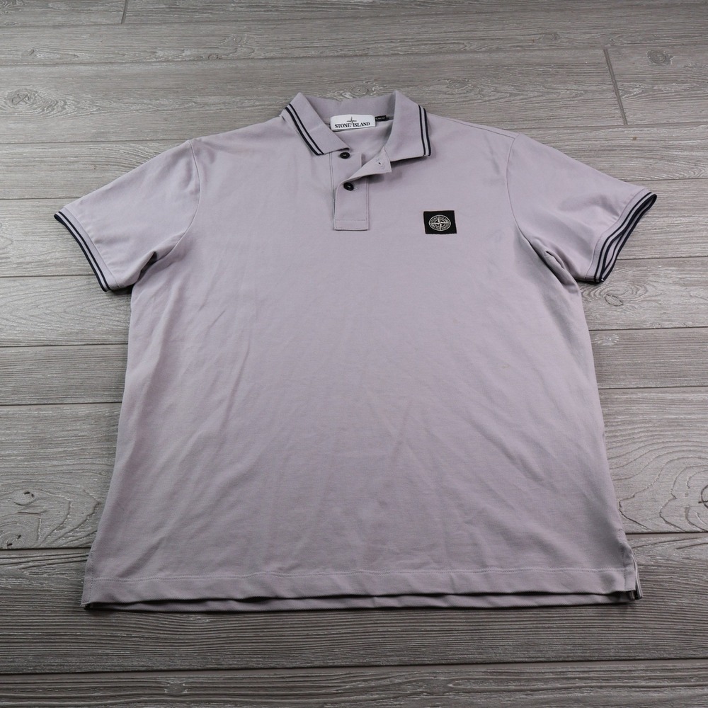 Stone Island Stretch Pique Tipped Polo Men's L Slim Gray Lavender